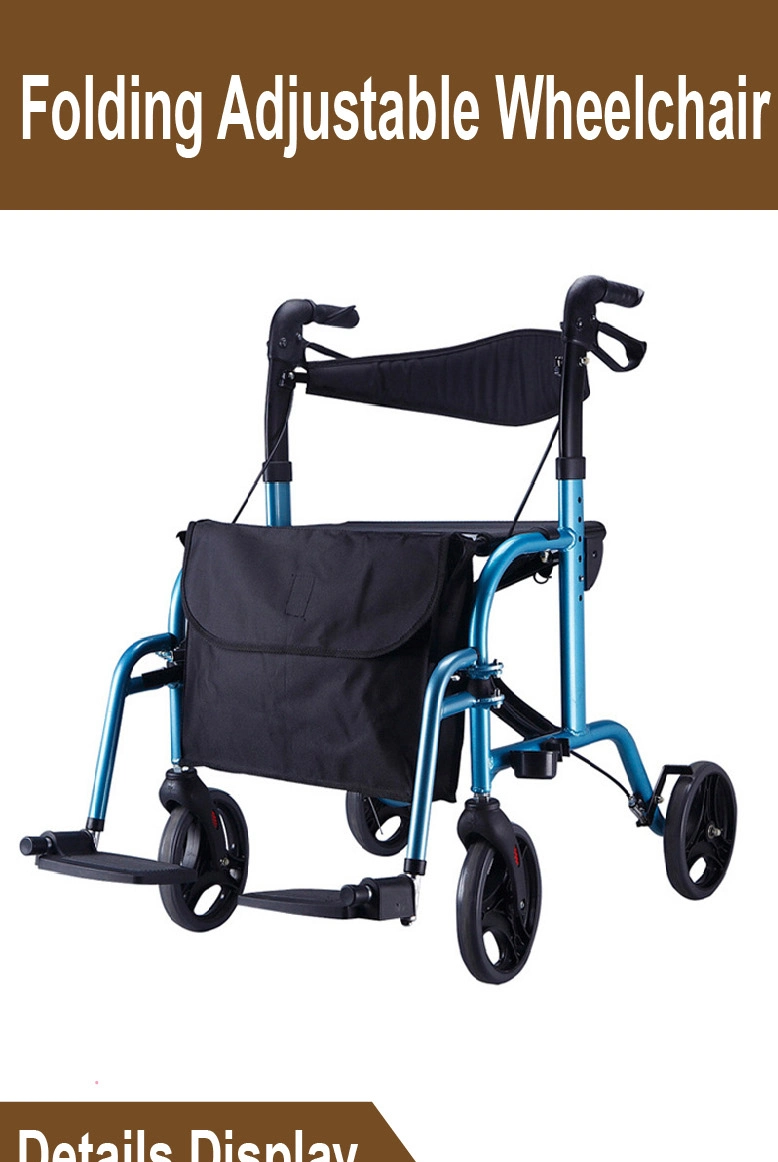 Adjustable aluminum walker rollator/ cane holder attached rollator with seat and footrests