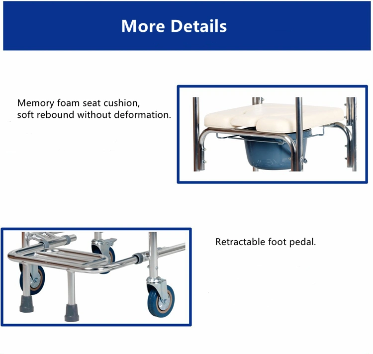 Disabled Aluminum Bath Silla Comoda Commode Wheelchair Chair with Wheels